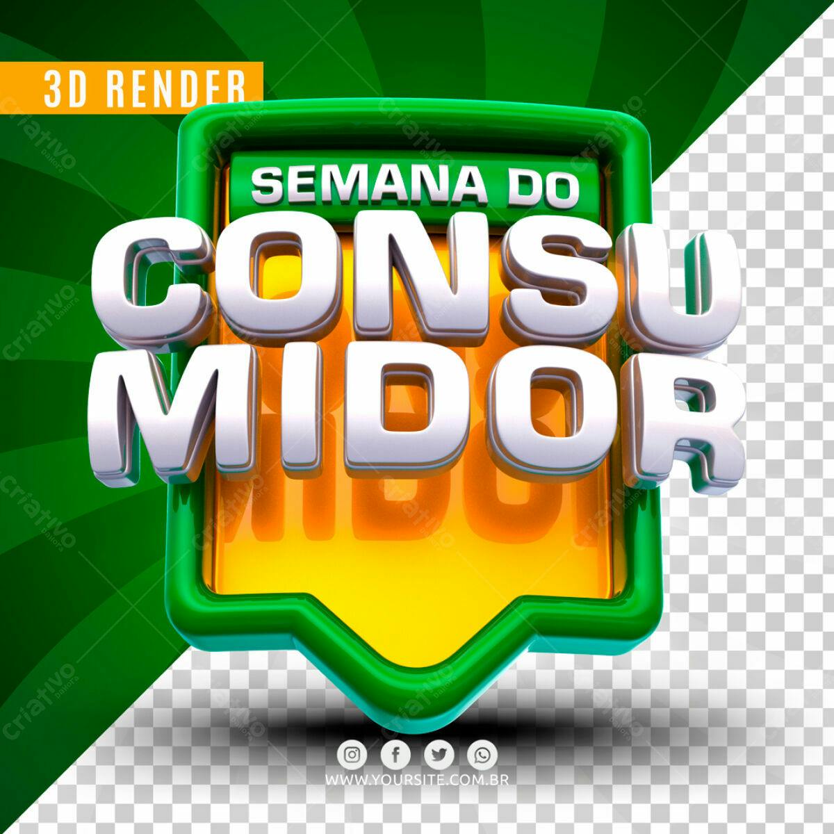 Selo 3D promocional verde e amarelo