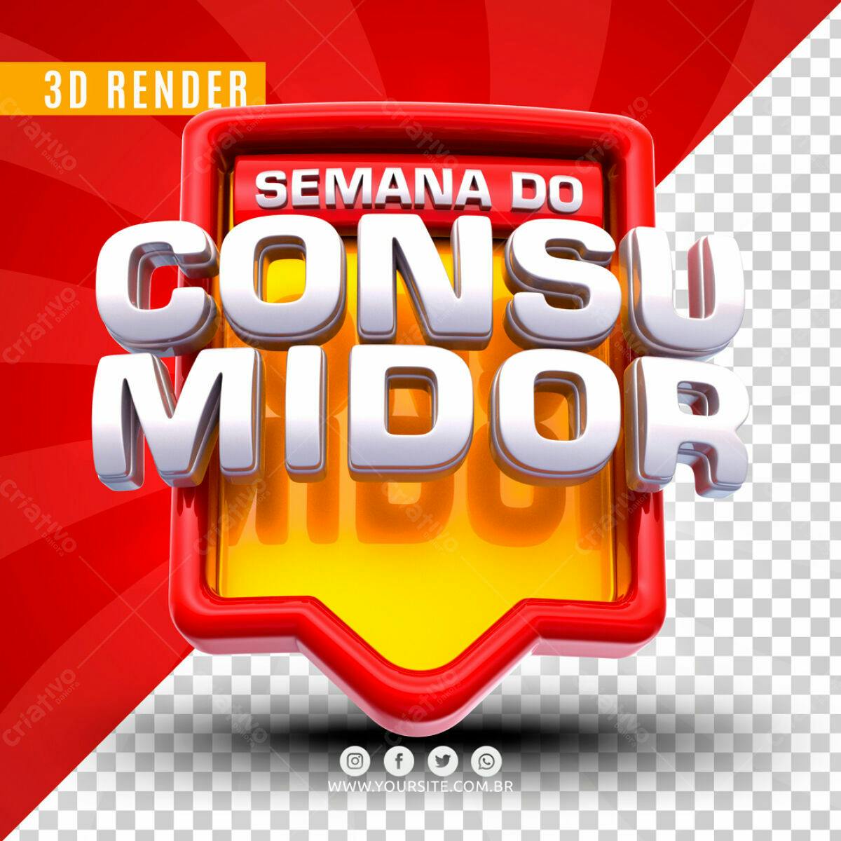 Selo 3D promocional vermelho e amarelo metálico