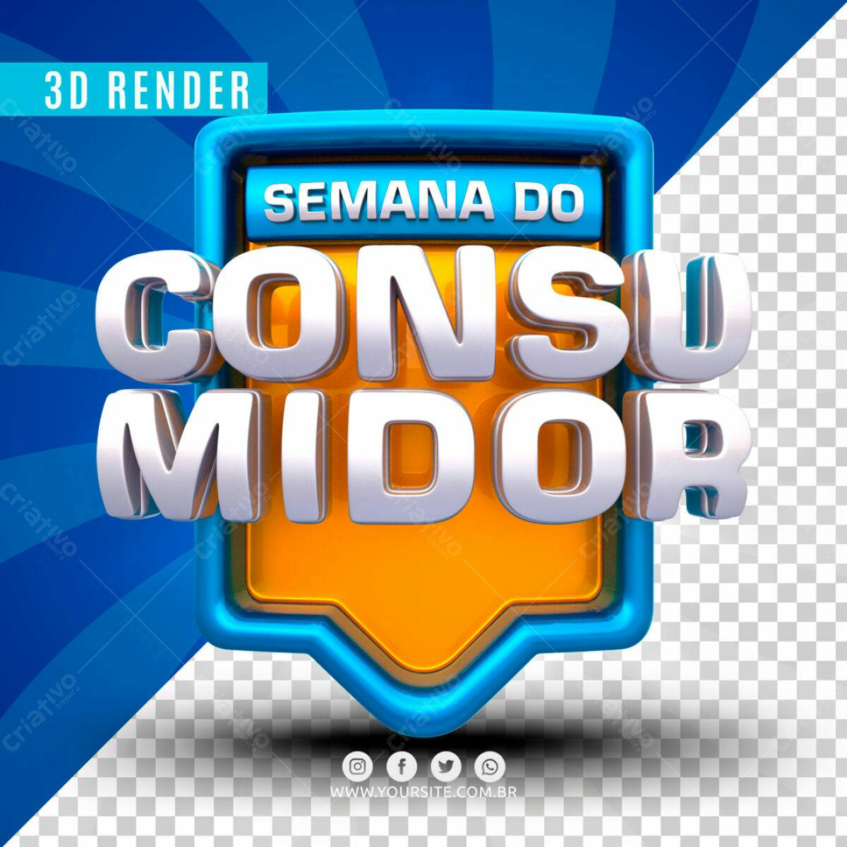 Selo 3D promocional azul e laranja