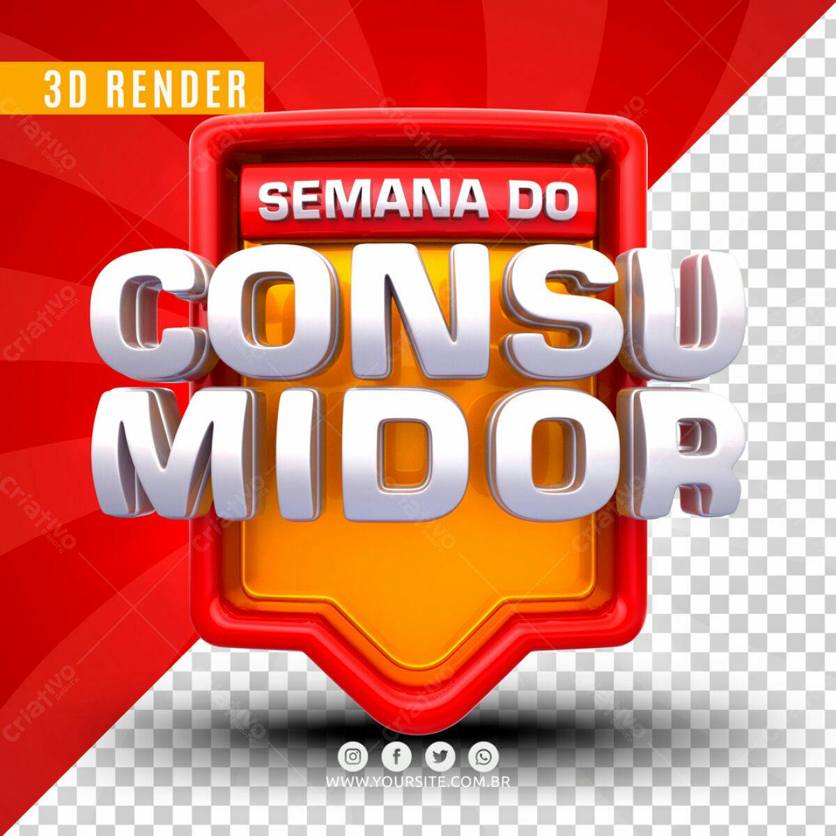 Selo 3D promocional vermelho e amarelo estilo consumidor