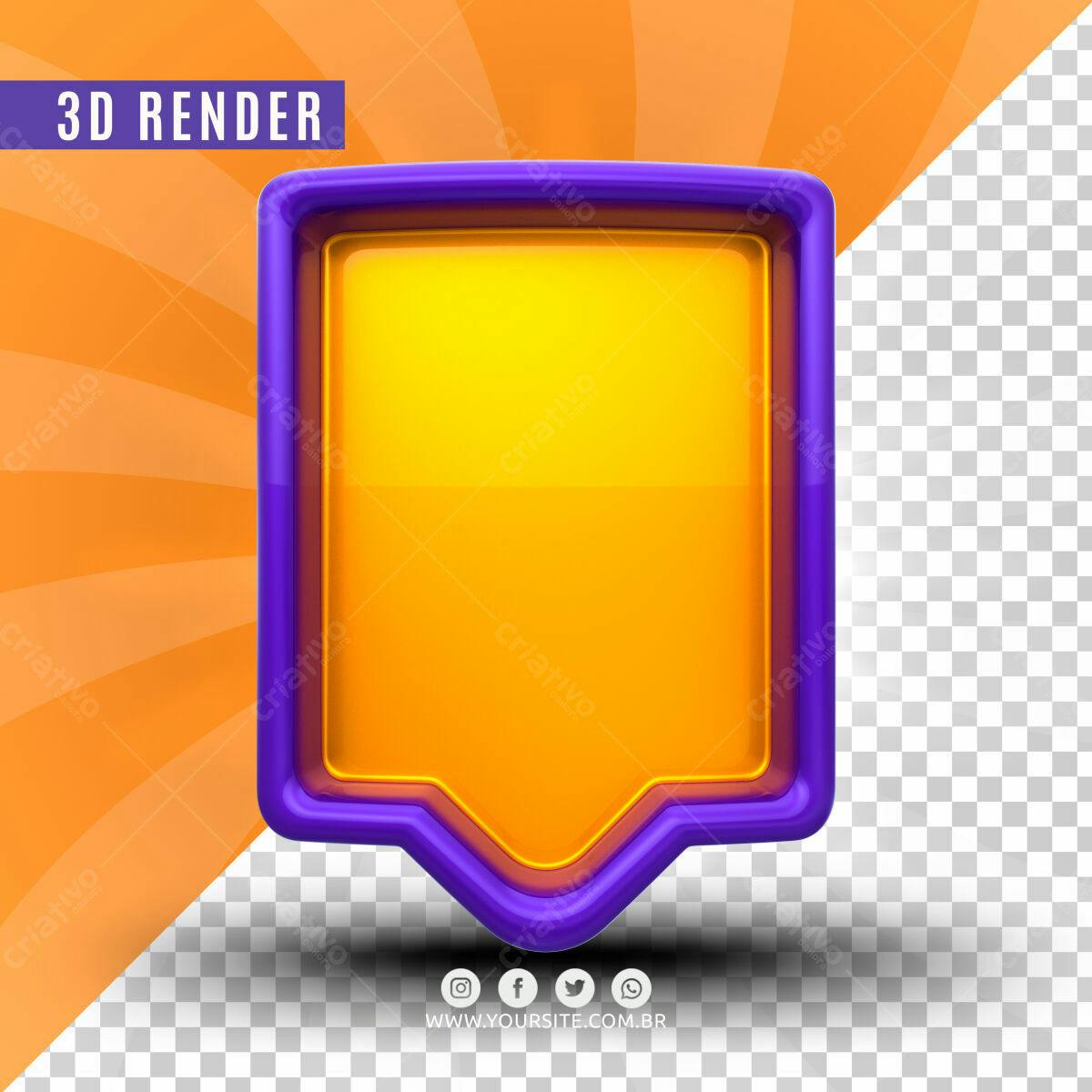 Selo 3D promocional amarelo e roxo