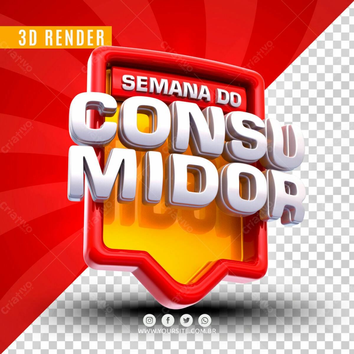 Selo 3D promocional vermelho e amarelo