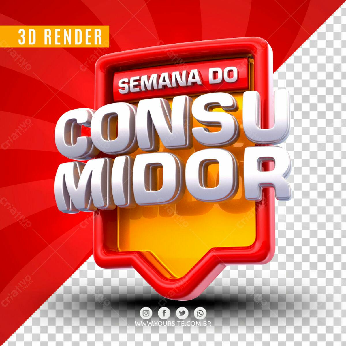 Selo 3D promocional vermelho e amarelo