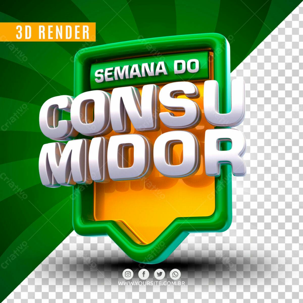 Selo 3D promocional verde e amarelo