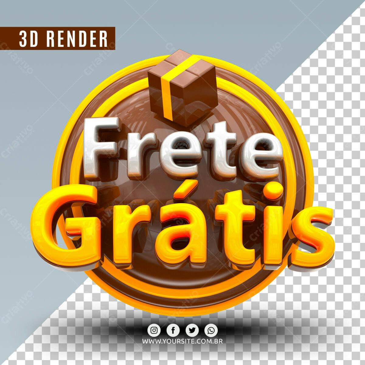 Selo 3D promocional frete grátis marrom e amarelo