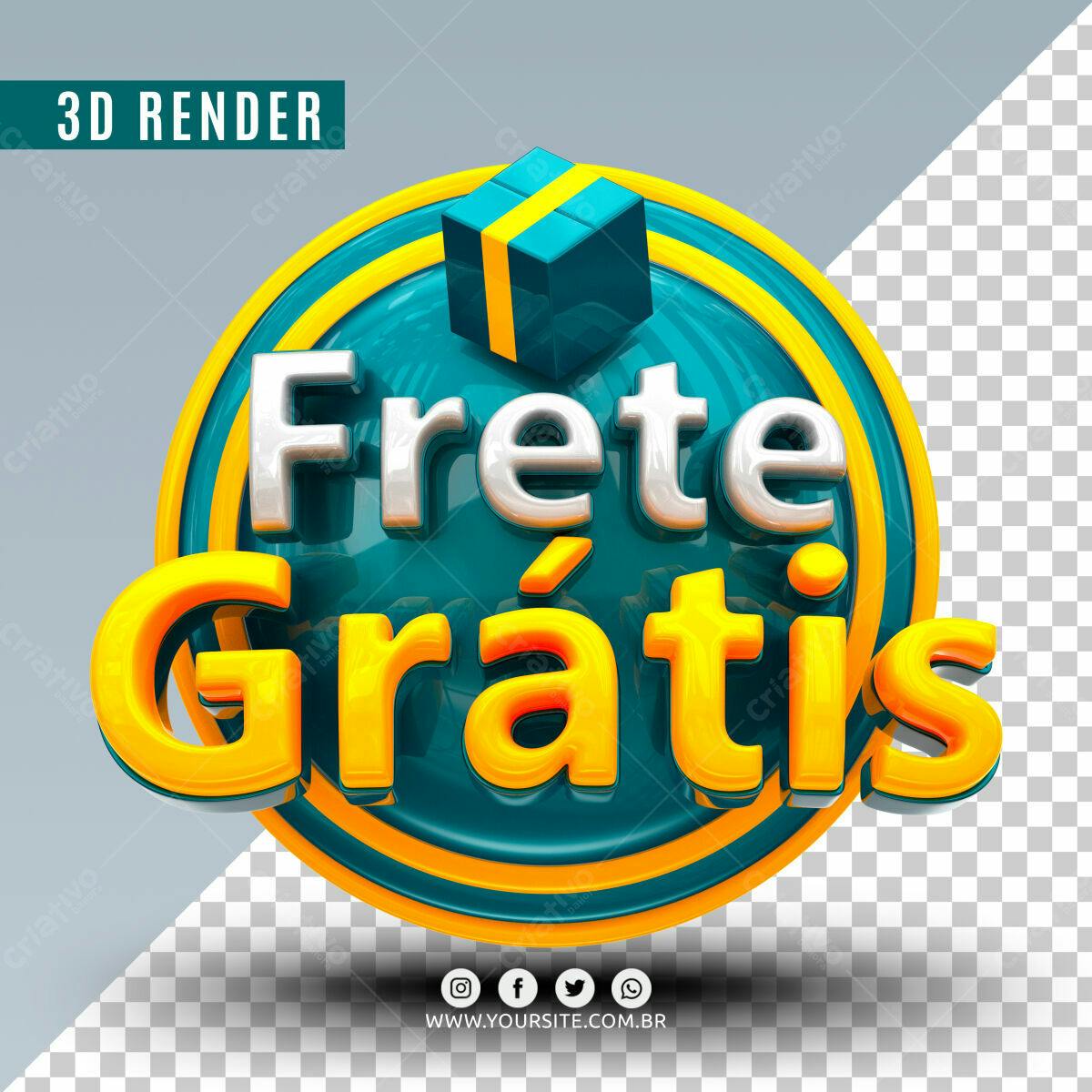 Selo 3D promocional frete grátis amarelo e azul