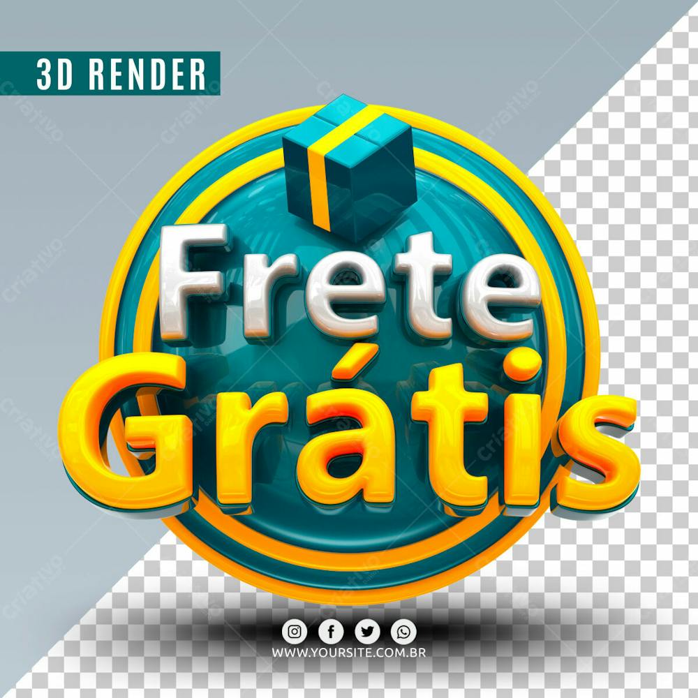 Selo 3D Frete Gratis Azul Marinho Para Composicao Psd