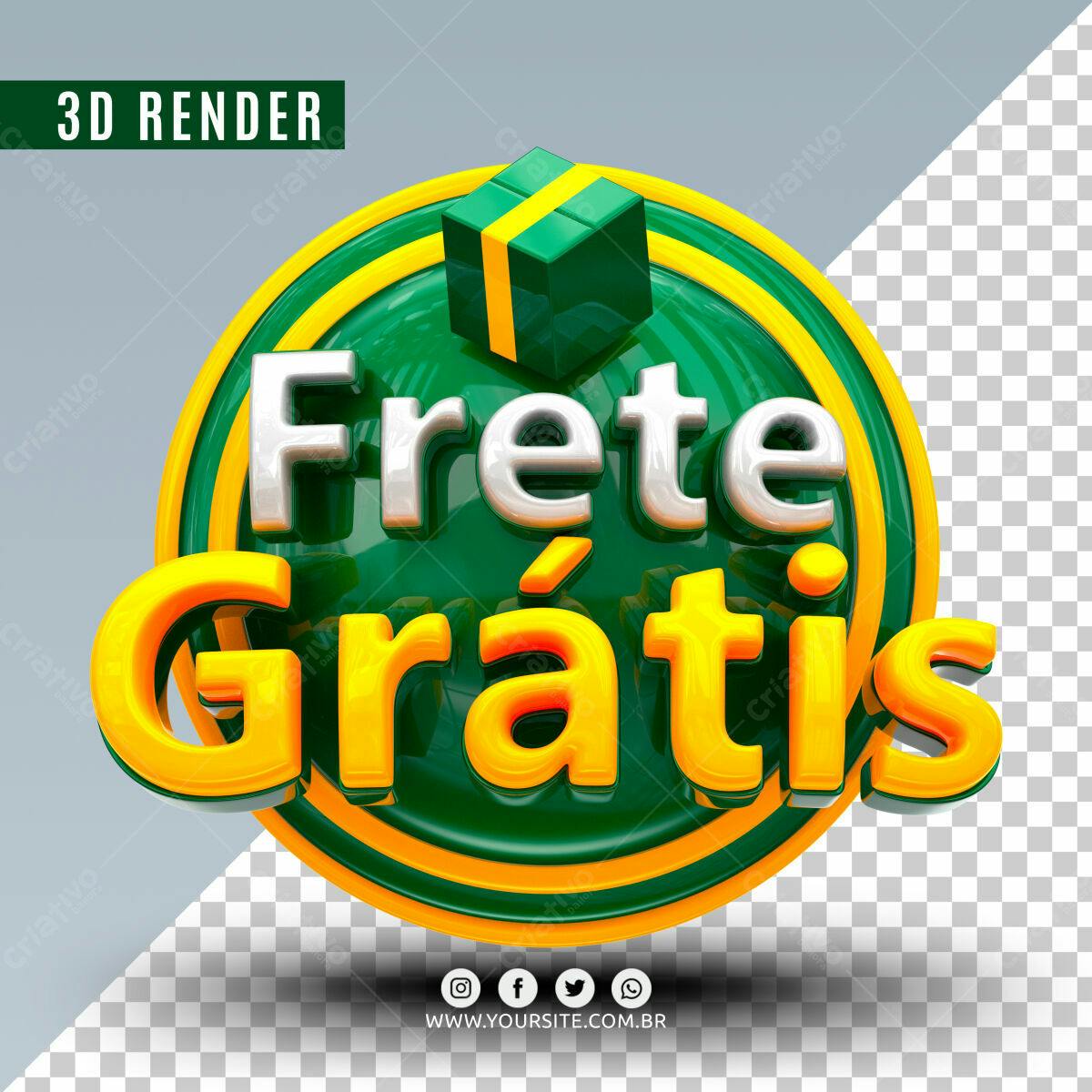 Selo 3D promocional frete grátis verde e amarelo