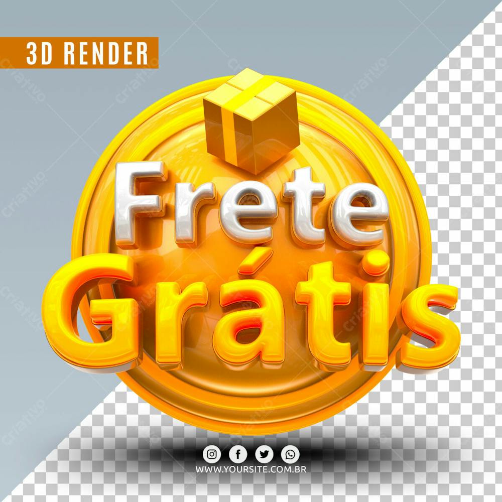 Selo 3D Frete Gratis Amarelo Para Composicao Psd