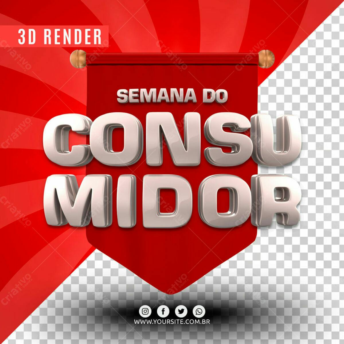 Selo 3D promocional vermelho e prata