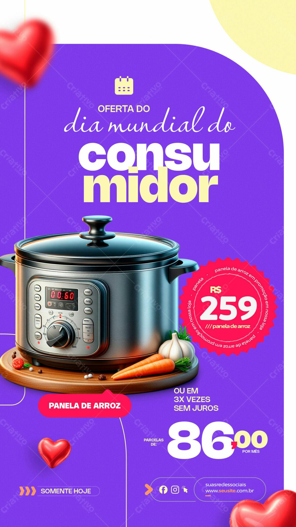 Flyer Dia Mundial do Consumidor com Panela de Arroz PSD Editável