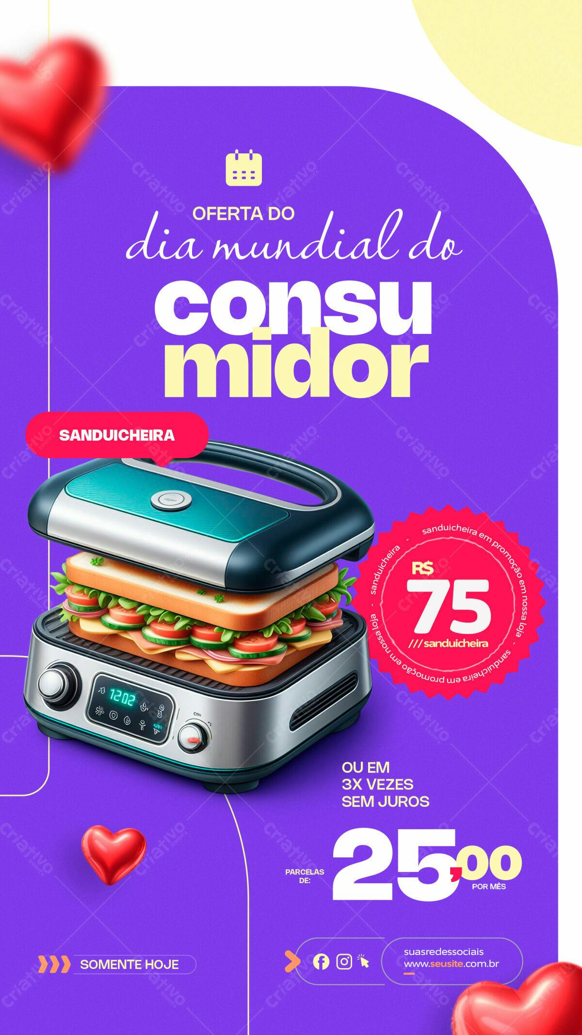 Flyer Dia Mundial do Consumidor com Sanduicheira PSD Editável