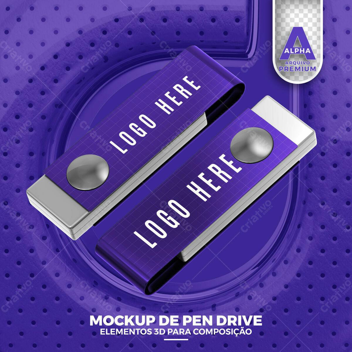 Mockup Realista de Pen Drive Violeta