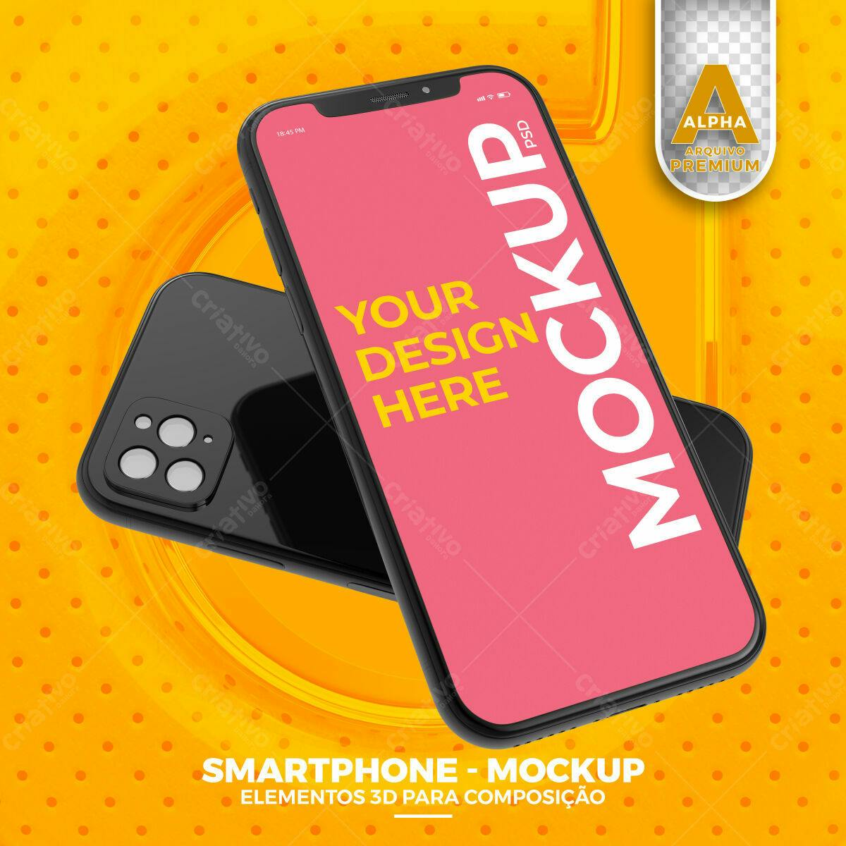 Mockup Realista de Smartphone Preto e Rosa