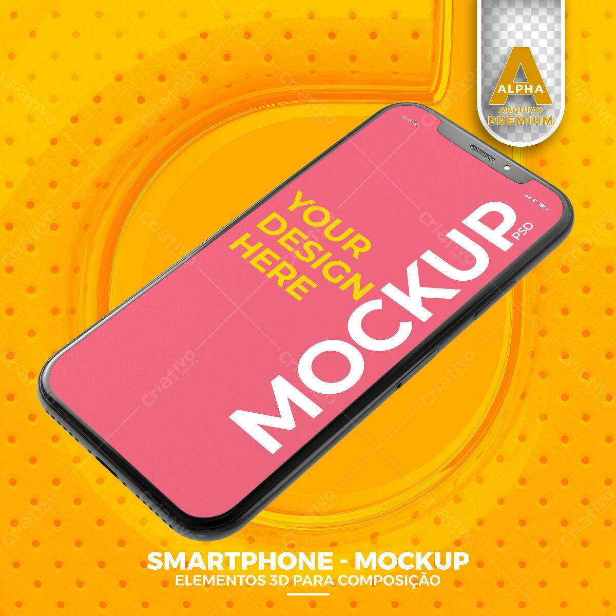 Mockup Smartphone Moderno: Tela Rosa em Fundo Amarelo