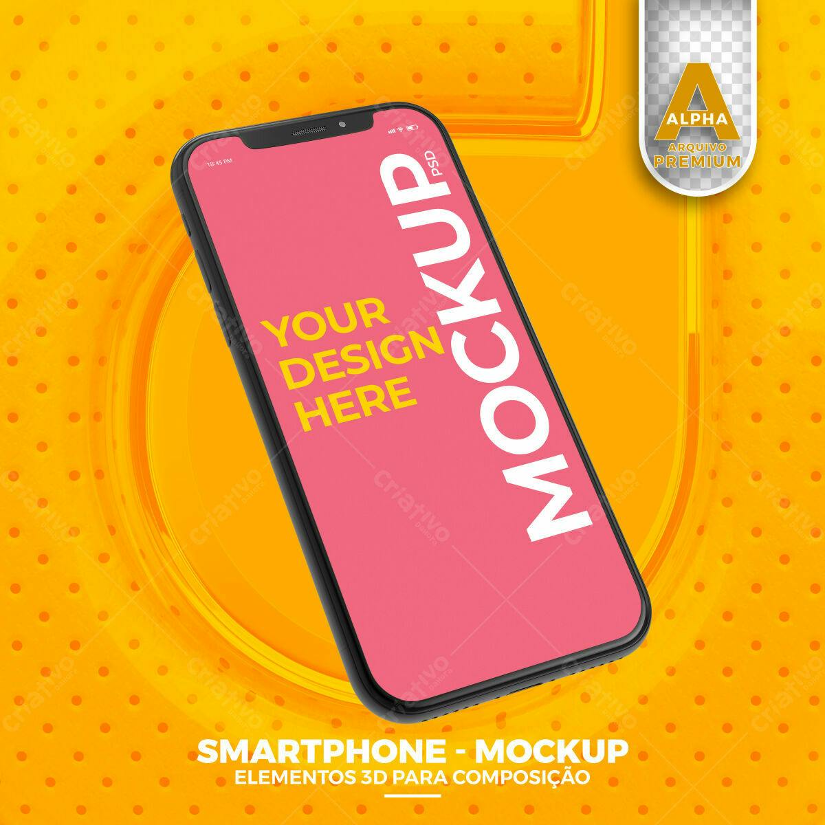 Mockup Smartphone Moderno: Tela Rosa em Fundo Amarelo