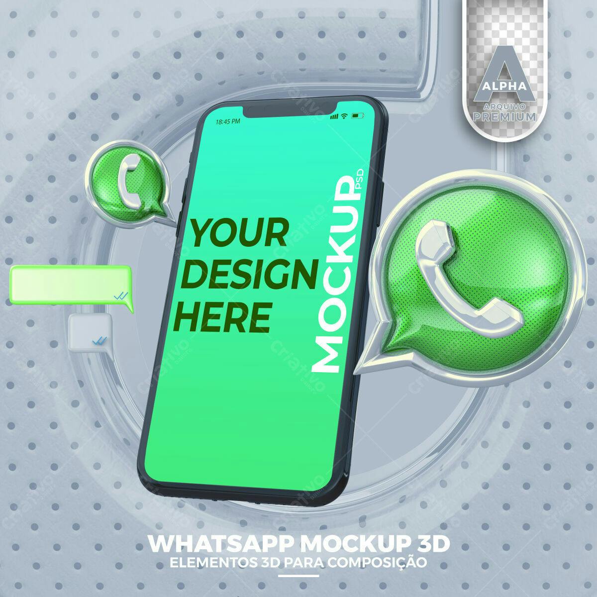 Mockup 3D de Smartphone com Balões de WhatsApp