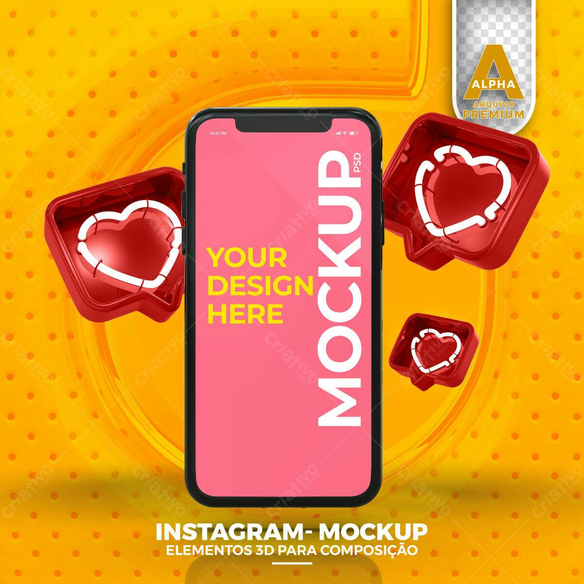 Mockup Smartphone com Ícones 3D Vermelhos