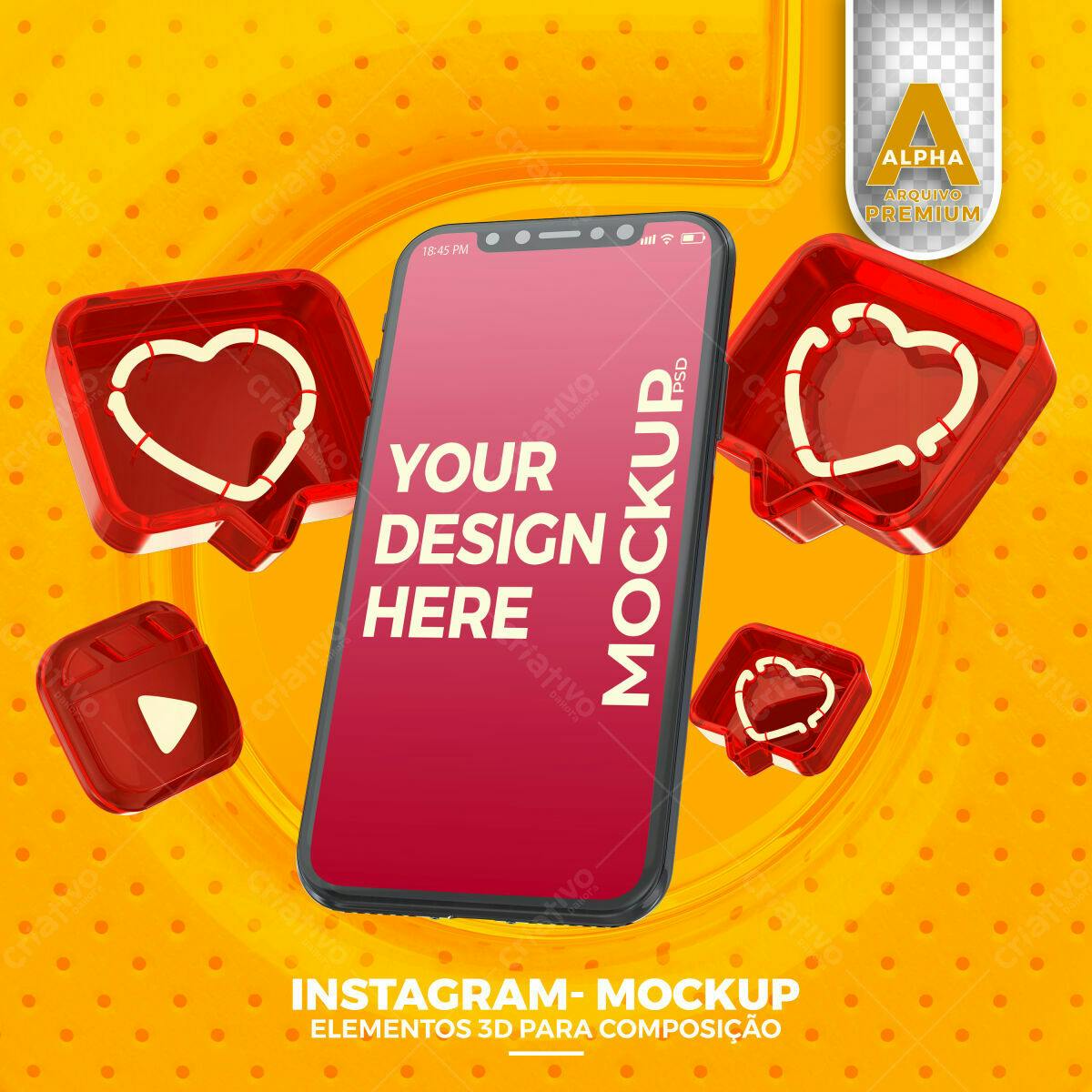 Mockup de Smartphone com Ícones 3D Vermelhos