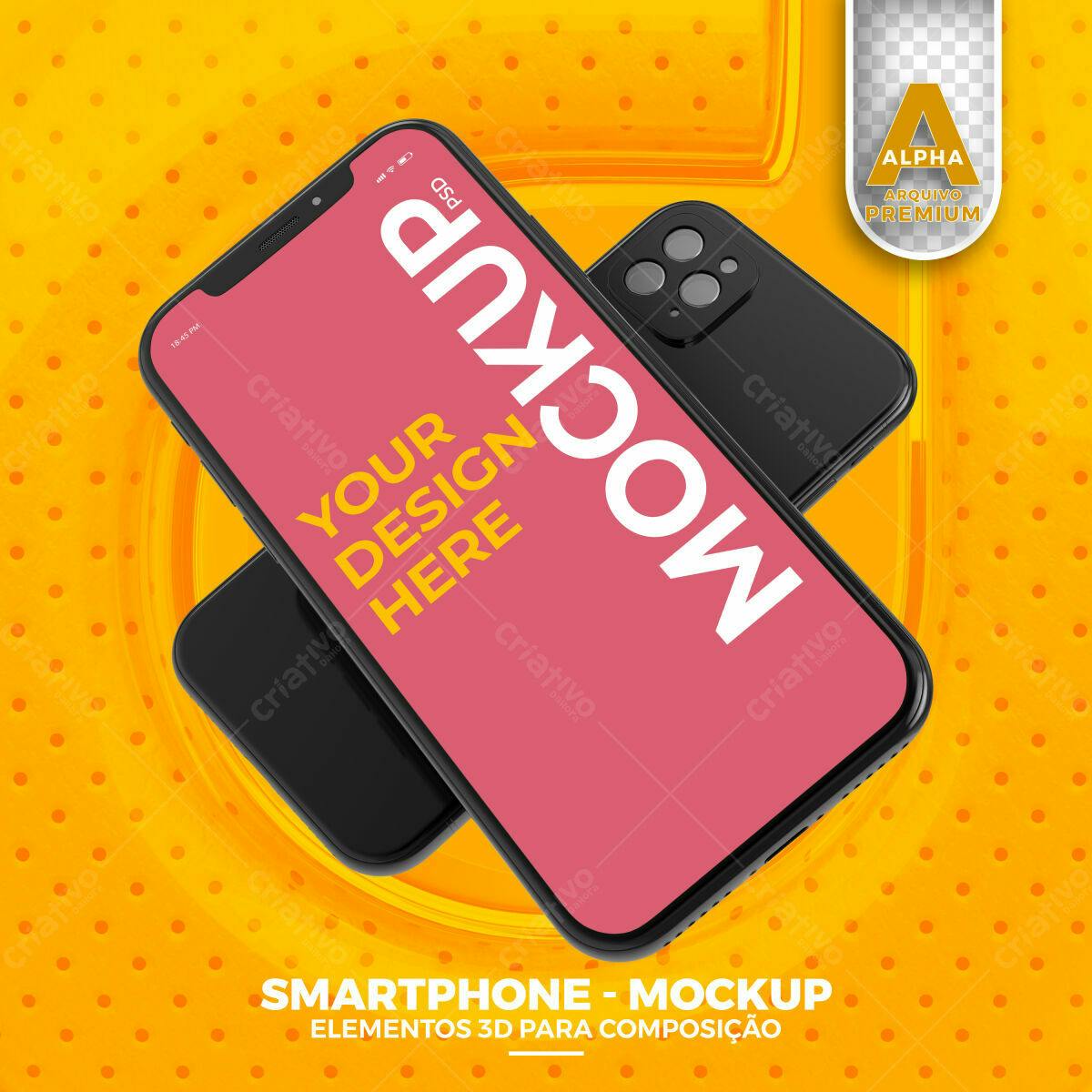 Mockup de Smartphone Preto e Rosa em Fundo Amarelo