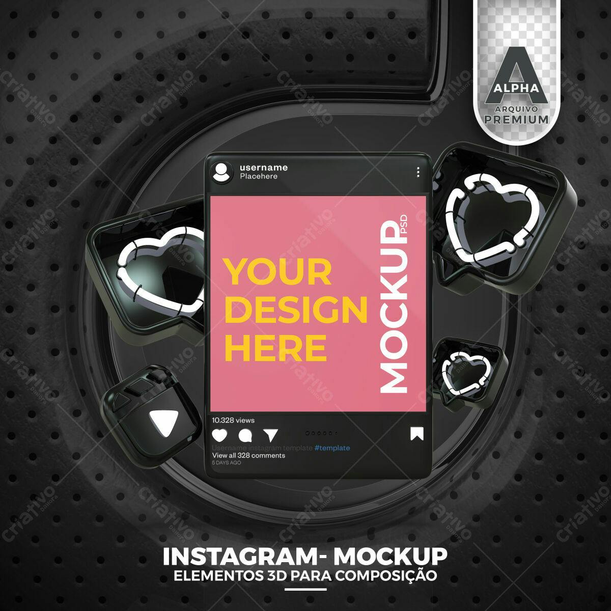 Mockup Instagram Moderno com Ícones 3D Pretos