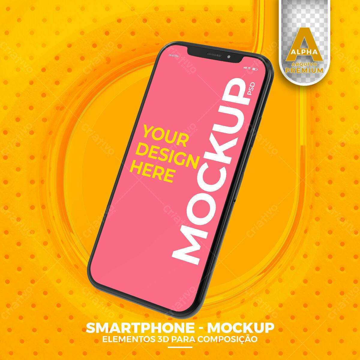 Mockup Smartphone Moderno: Tela Rosa em Fundo Amarelo
