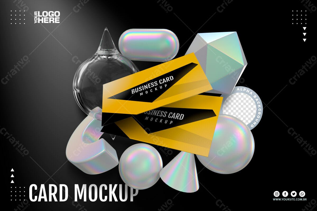 Mockup Cartão de Visita: Design Moderno com Formas Geométricas e Cores Iridescentes