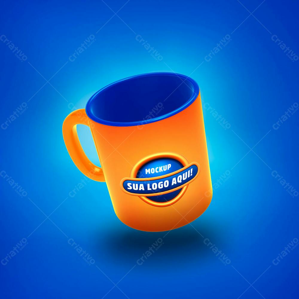 Mokcup Caneca Laranja Isolado Em Fundo Azul Psd Editavel