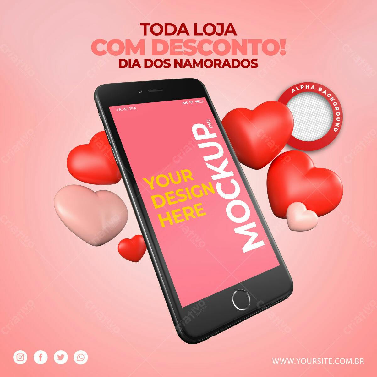 Mockup Smartphone Dia dos Namorados: Rosas e Vermelhos