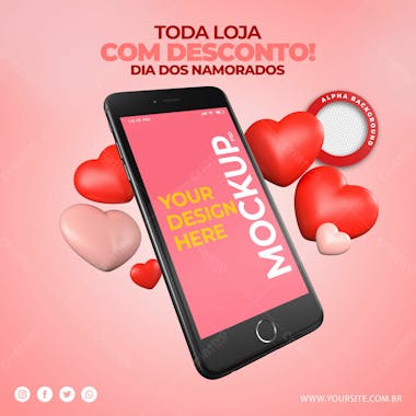 Mockup dia dos namorados coracoes psd editavel