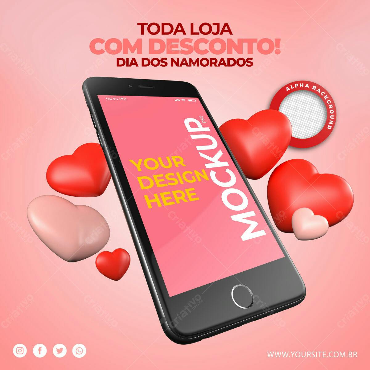 Mockup Smartphone Romântico com Corações 3D