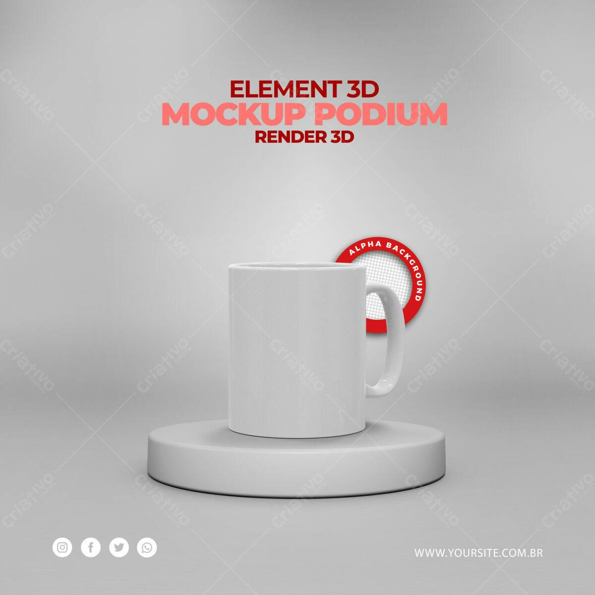 Mockup Caneca Branca em Pódio Minimalista