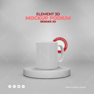 Elemento 3d podium e xicara de cafe mockup psd editavel