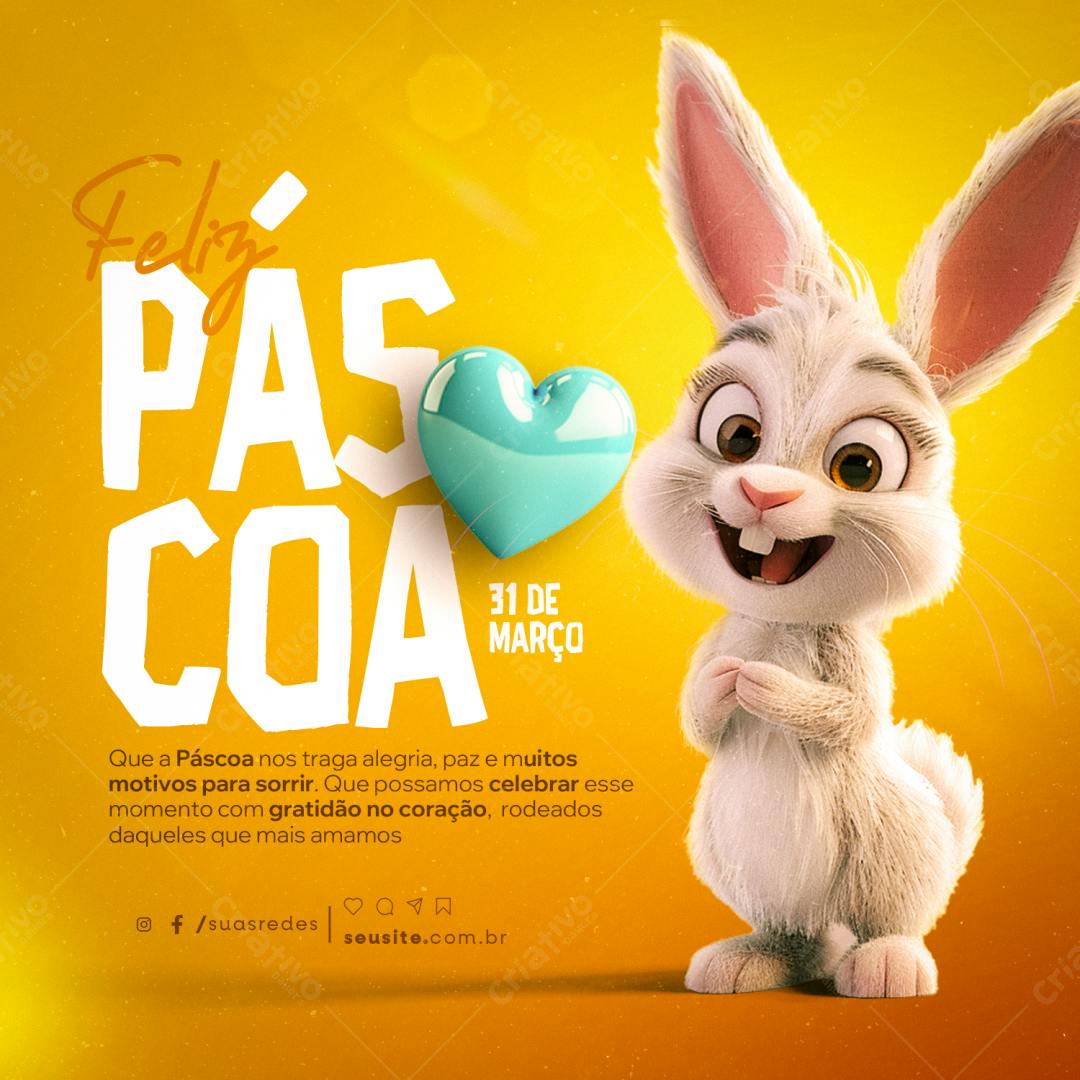 Flyer Páscoa com Coelho 3D PSD Editável