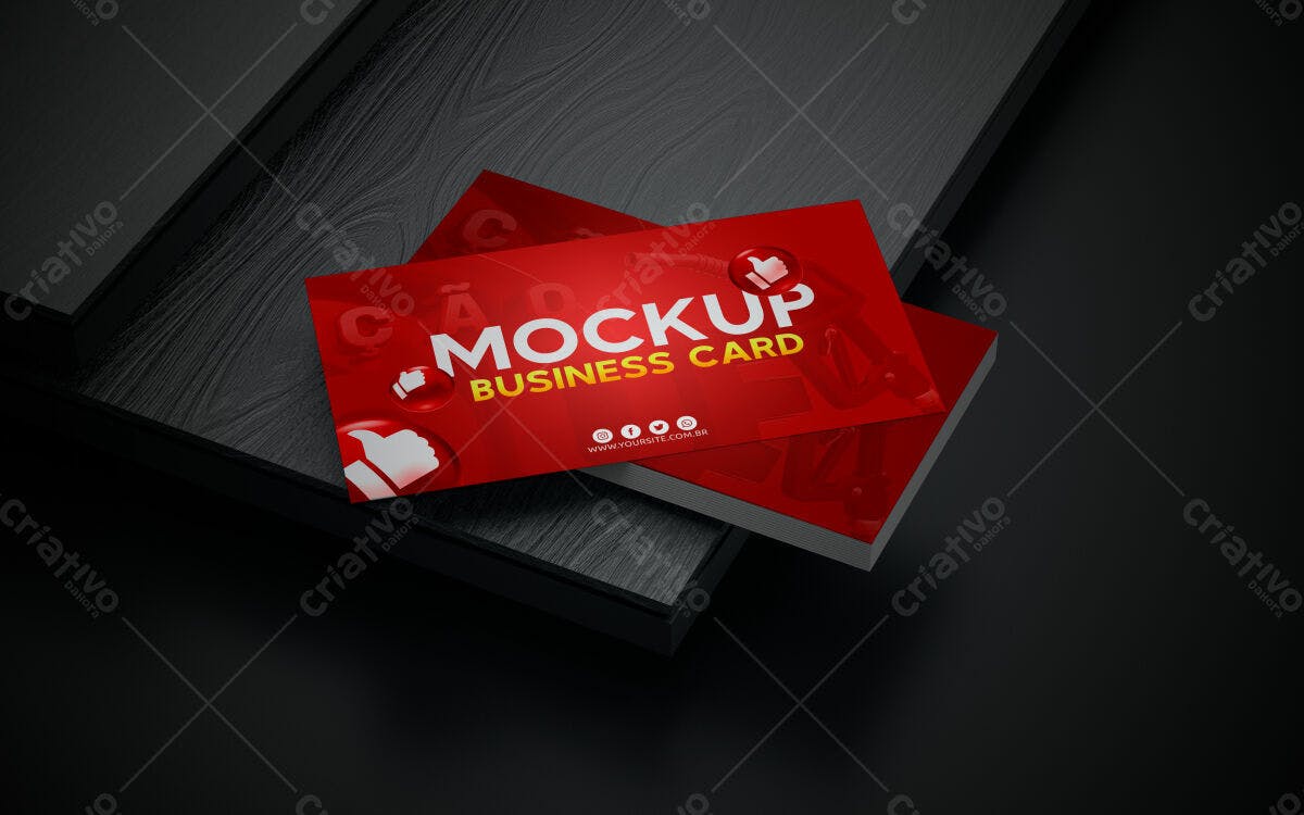Mockup Cartão de Visita Vermelho Moderno em Madeira