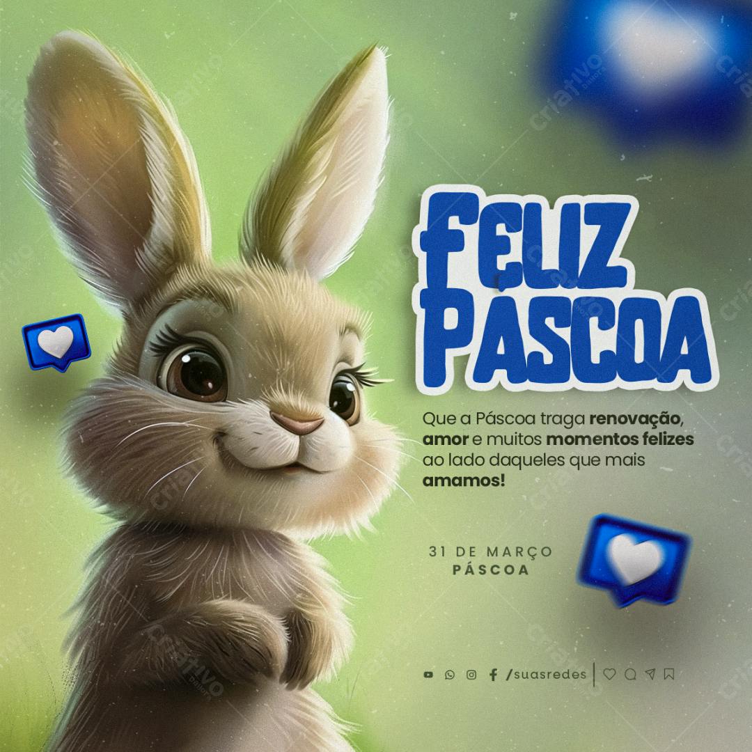 Postagem Páscoa com Coelho PSD Editável
