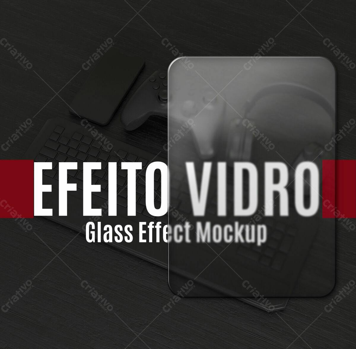 Mockup Tablet Efeito Vidro: Gamer em Setup Moderno