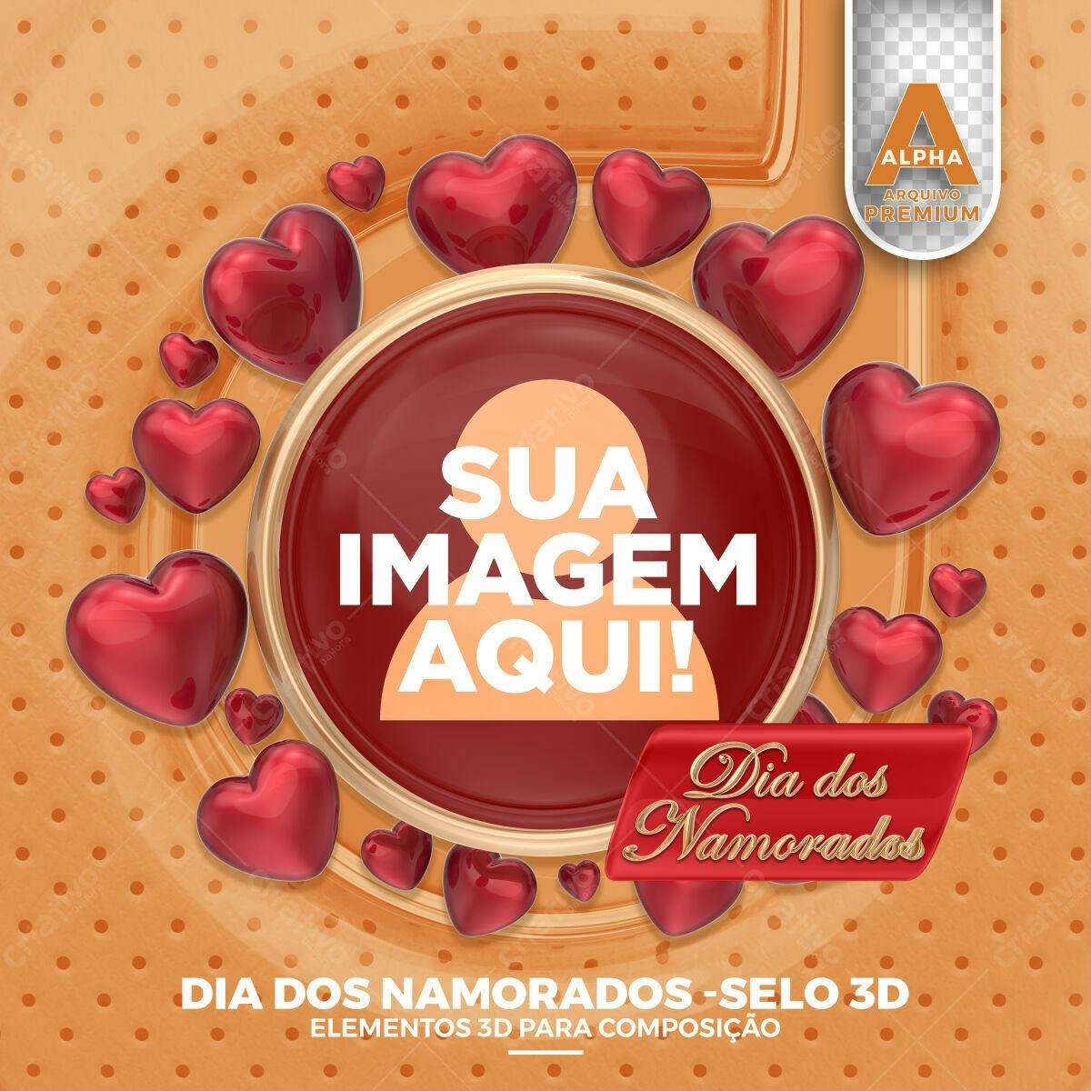 Mockup Selos 3D Dia dos Namorados: Vermelho e Dourado