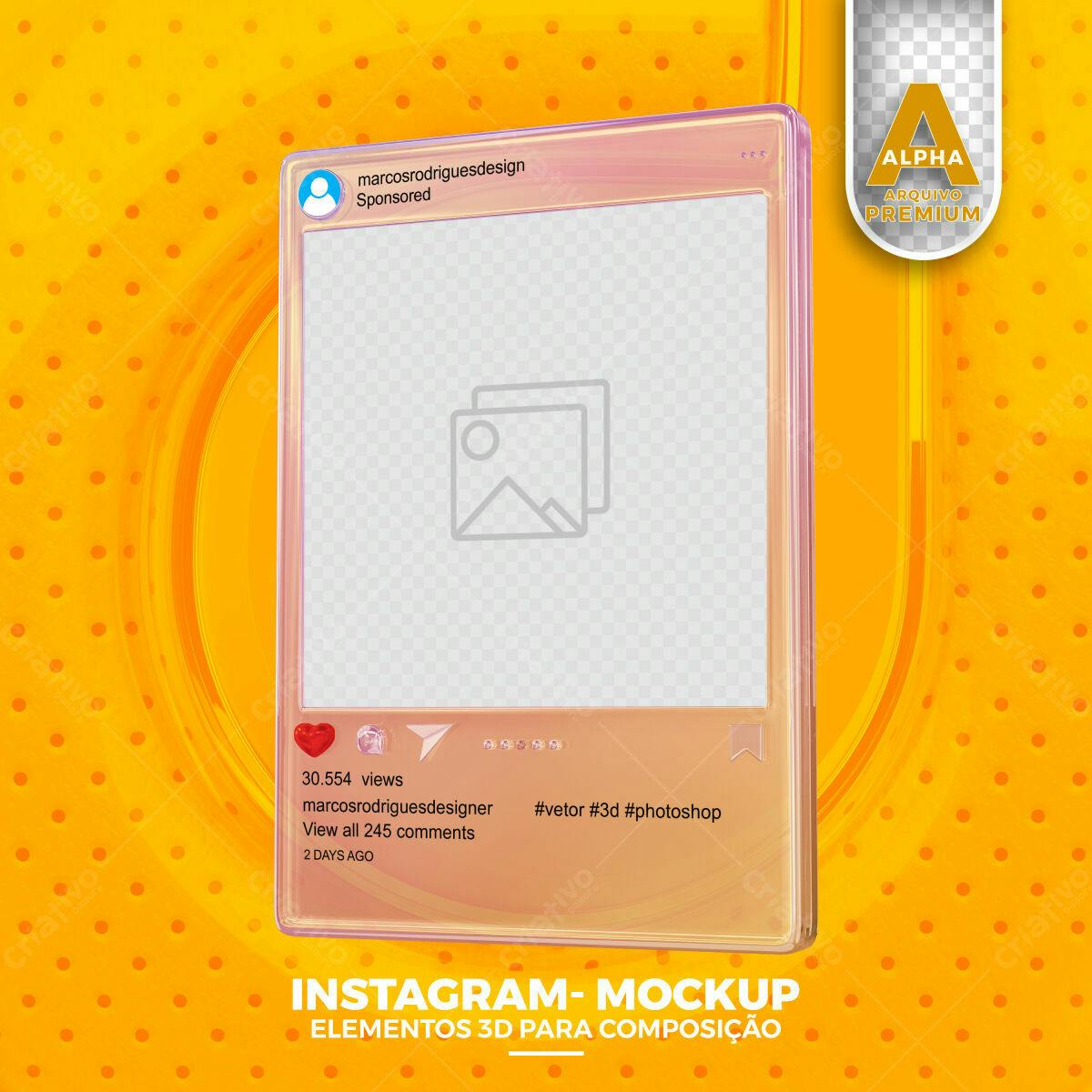 Mockup Instagram 3D Rosa e Amarelo: Post Moderno