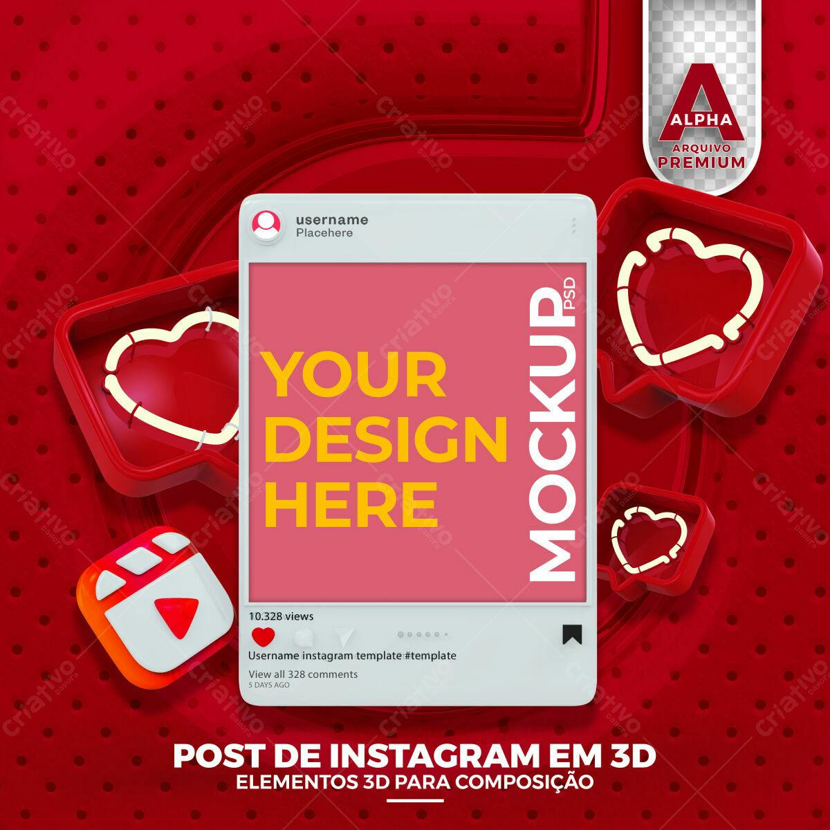 Mockup Post Instagram 3D Vermelho