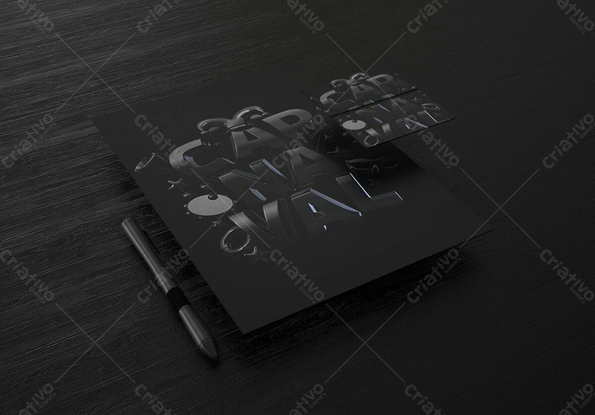 Mockup de Papelaria em Preto: Design Moderno e Minimalista