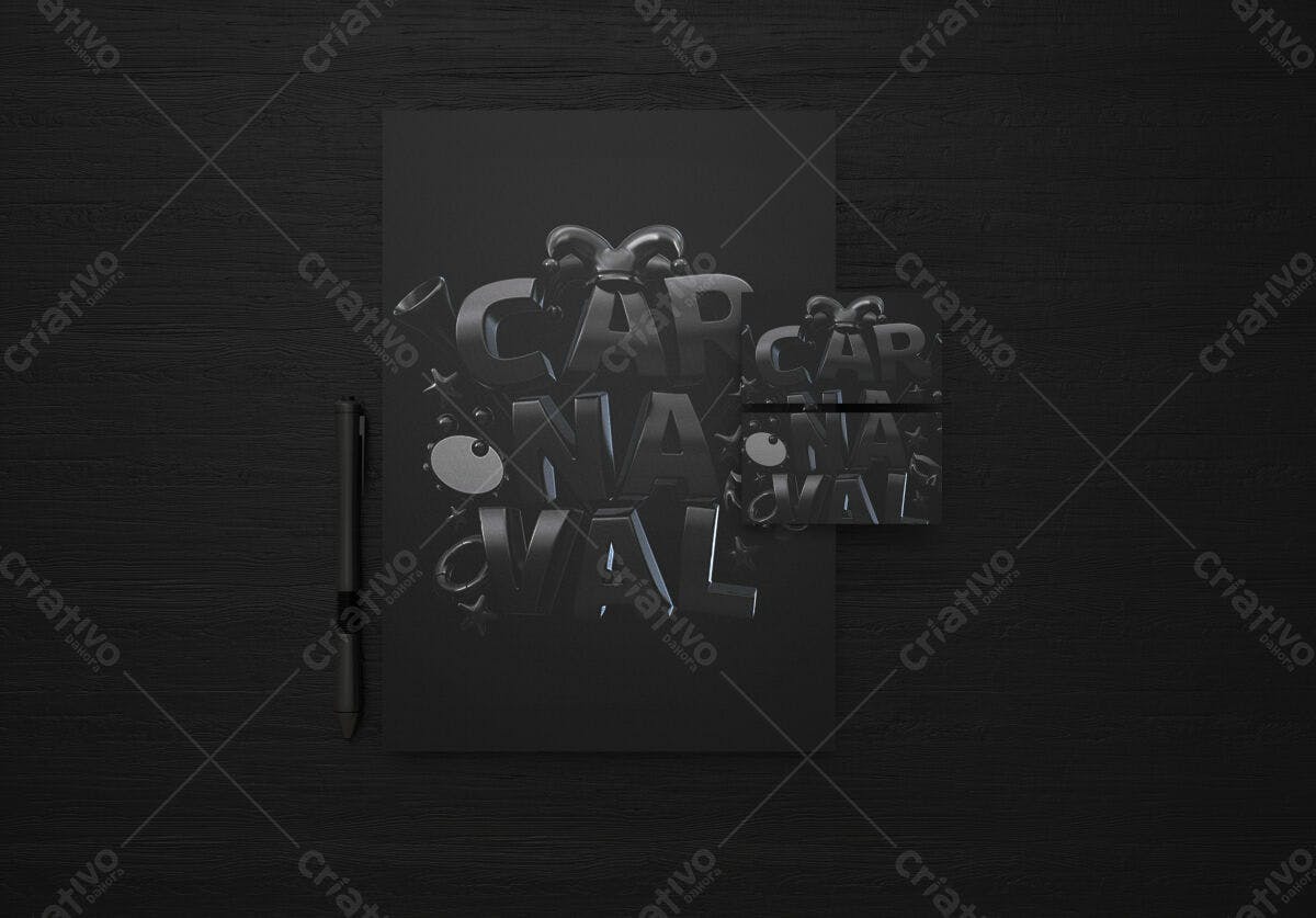 Mockup de Cartão de Visita e Folheto em Preto com Design 3D