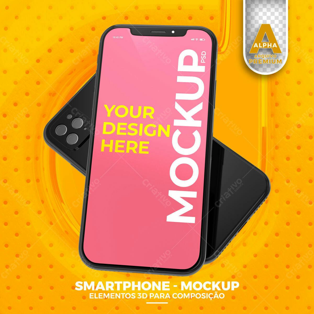Mockup Smartphone Preto e Rosa em Fundo Amarelo