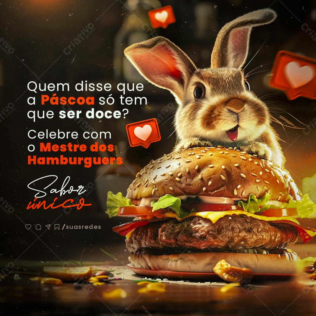 Post Páscoa Hambúrguer PSD Editável