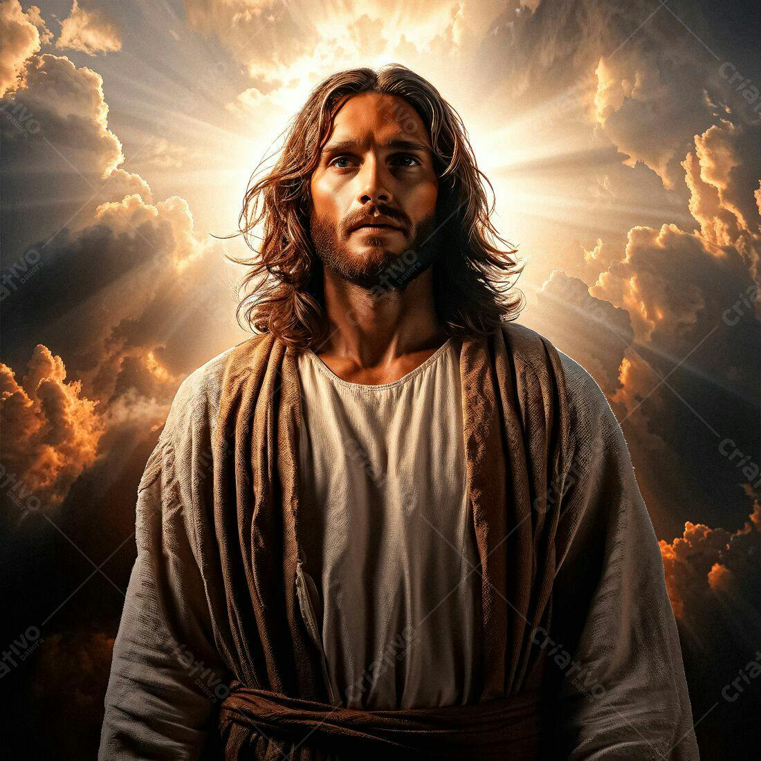 Jesus Cristo retrato tons dourados fundo céu