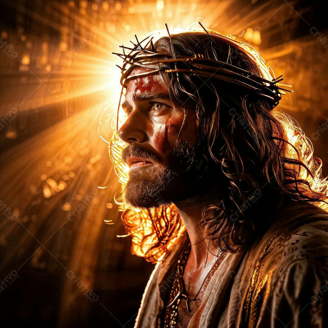 Jesus Cristo com coroa de espinhos sofrendo