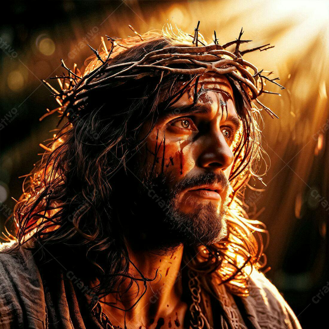 Jesus Cristo com coroa de espinhos sofrendo