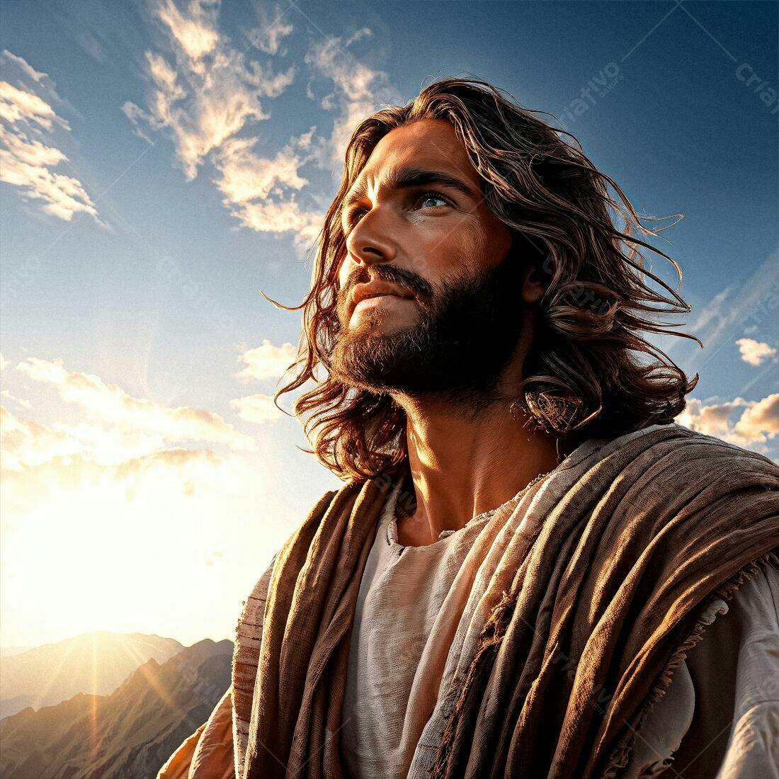 Jesus Cristo ao Amanhecer Montanhas