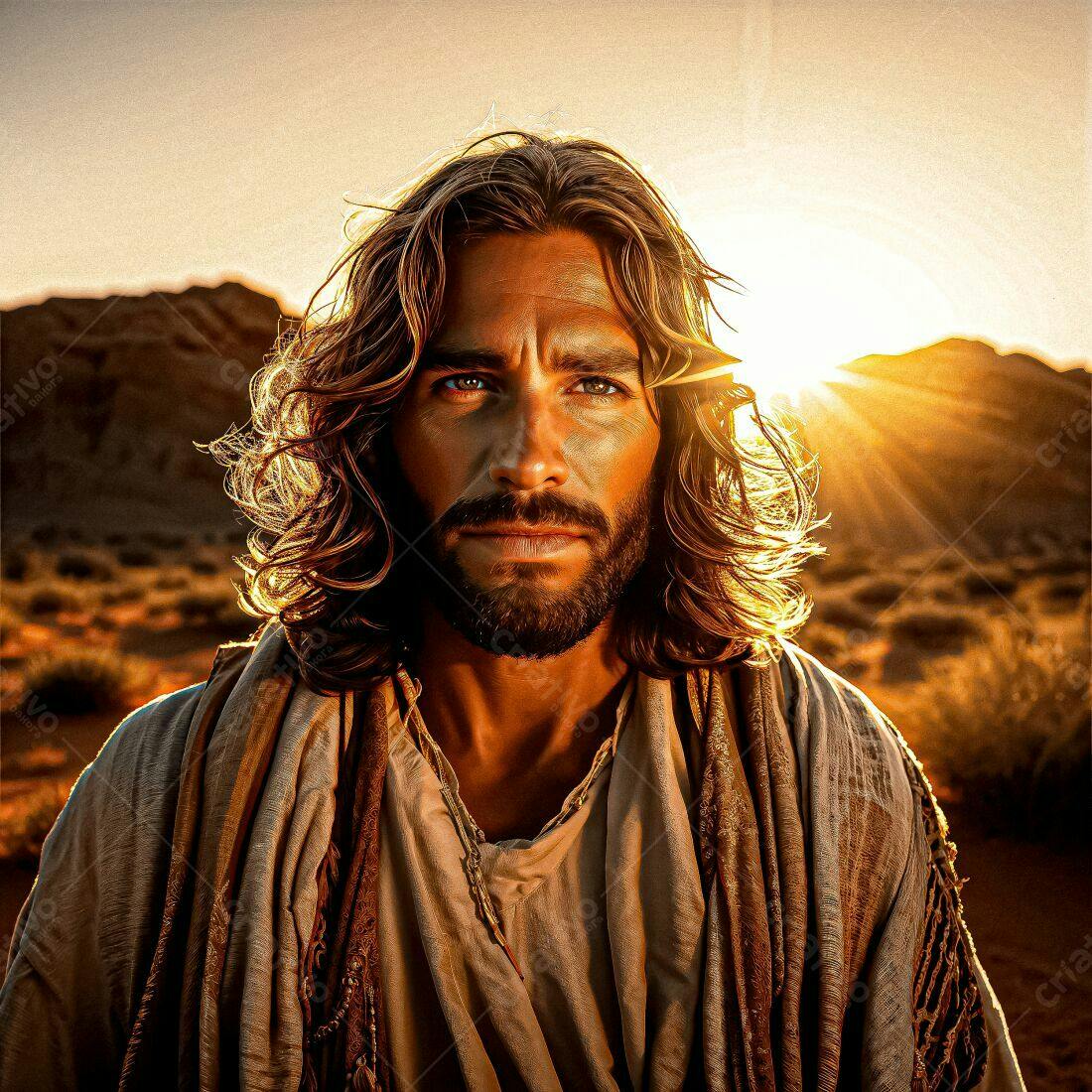 Jesus Cristo no Deserto ao Pôr do Sol