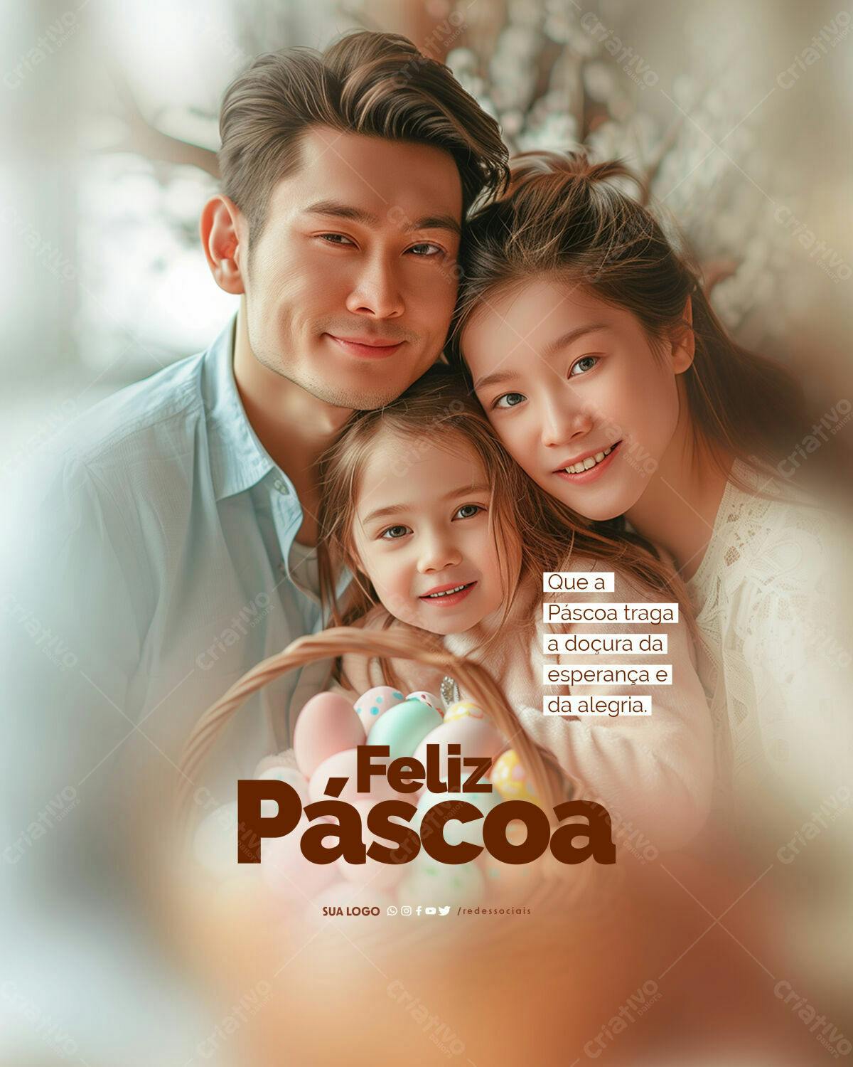 Flyer Feliz Páscoa Família Asiática PSD Editável
